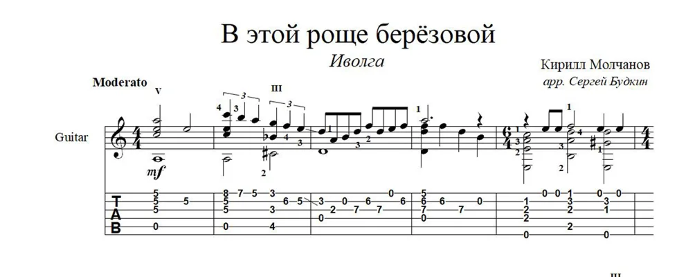In this birch grove (Ivolga) notes for guitar