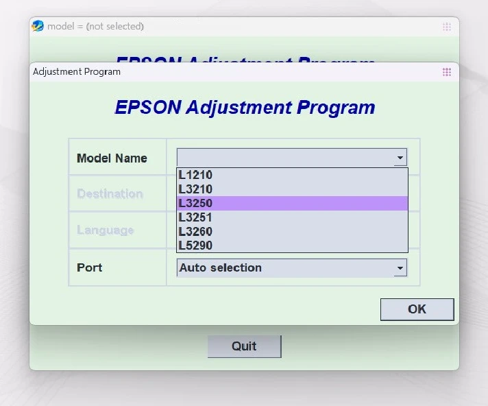 EPSON AdjProg Reset L1210 L3210 L3250 L3251 L3260 L5290