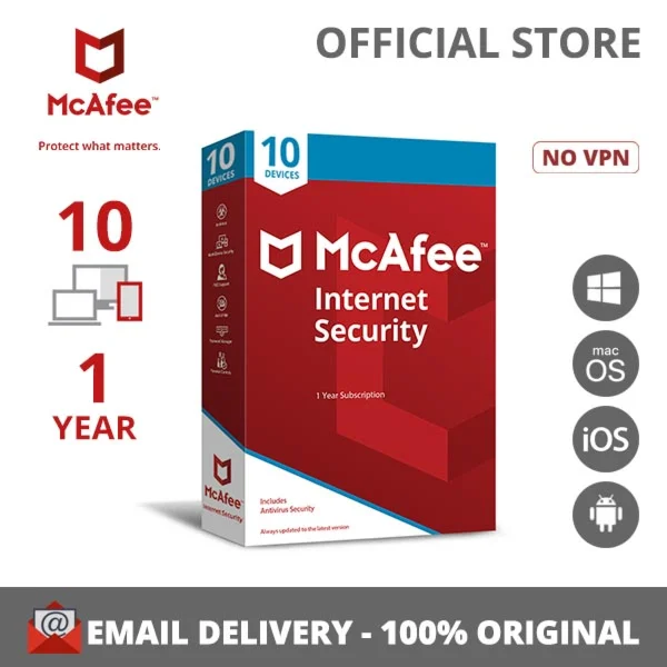 McAfee Internet Security 10 устройств, гарантия на 1 го