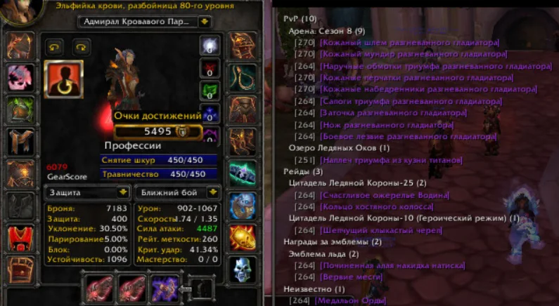 Аккаунт №2345 х5 Разбойник Эльф крови(ж) Орда