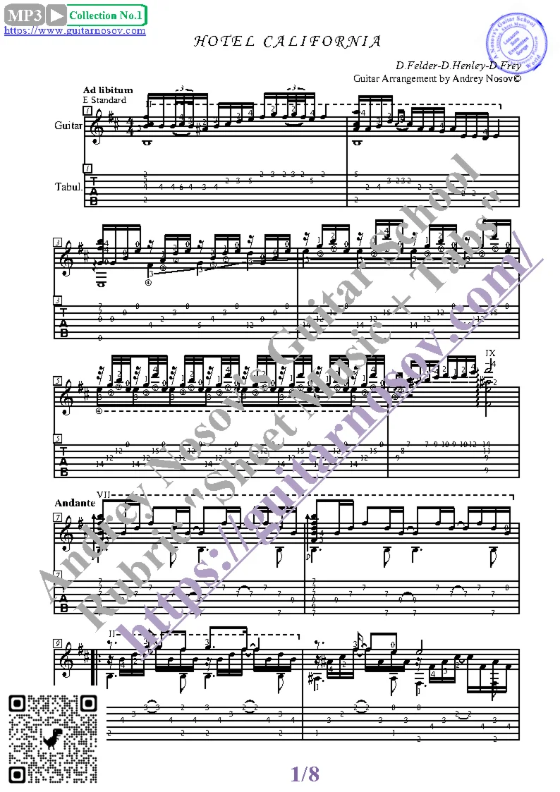 Hotel California (Ноты и табы для гитары соло)