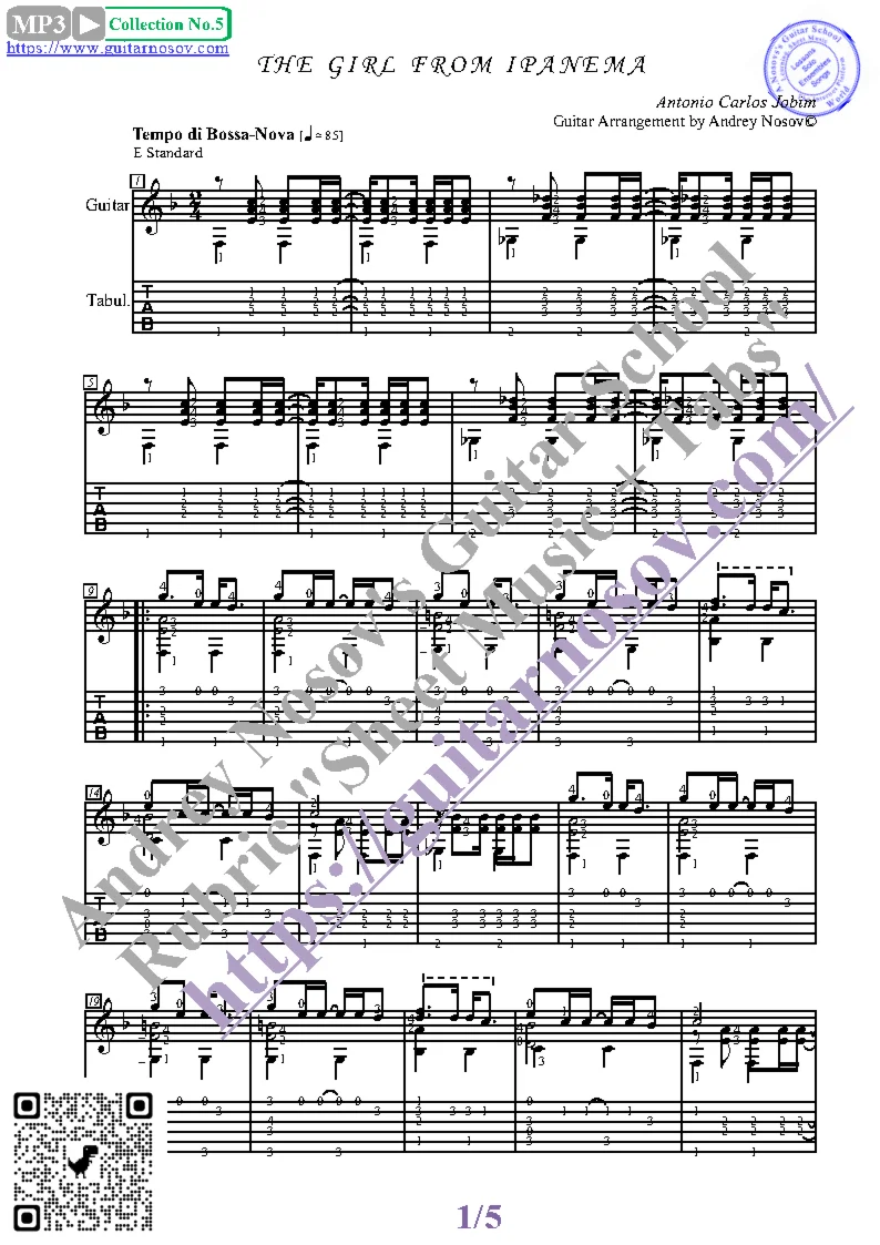 Девушка из Ипанемы (Ноты и табы для гитары соло)