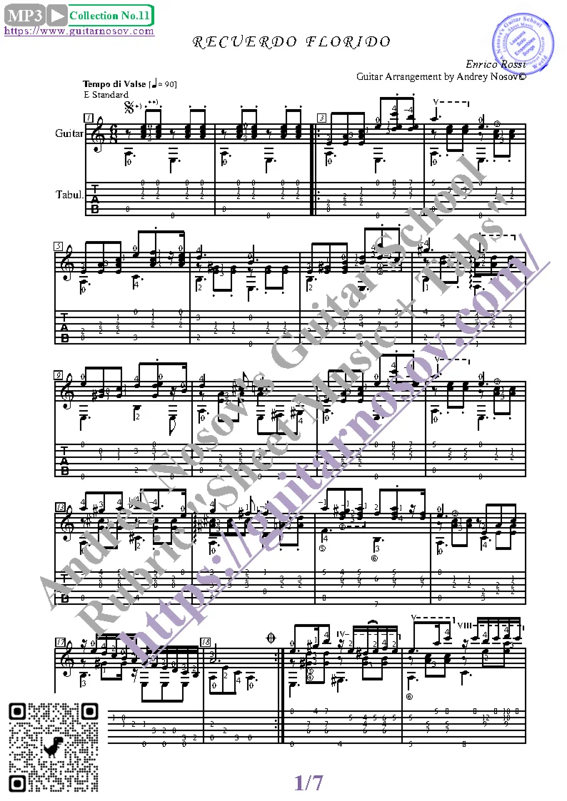 Память цветов (Ноты и табы для гитары соло)