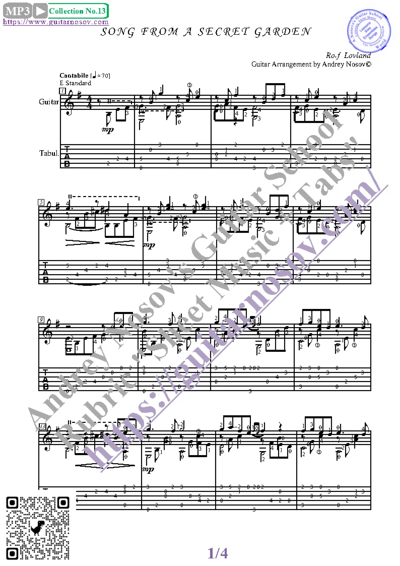 Song From a Secret Garden (Ноты и табы для гитары соло)
