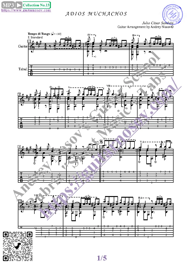 Adios Muchachos (Ноты и табы для гитары соло)