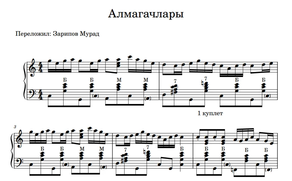 Apple trees - sheet music+midi of Tatar song for accord