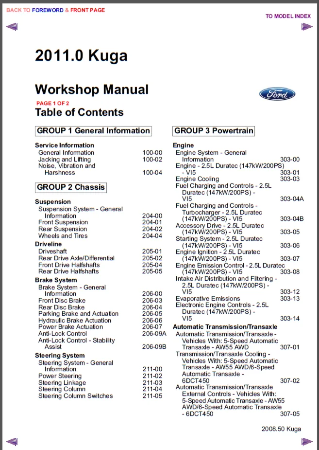 Ford Kuga 2011 Workshop manual (Инструкции по ремонту)