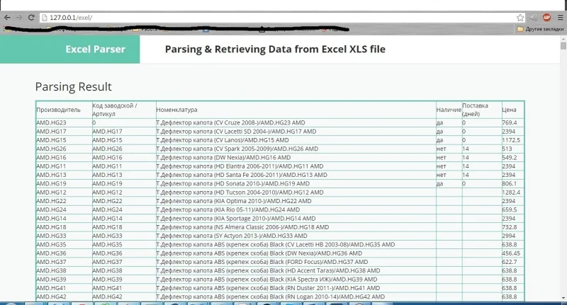 Скрипт на php - импорт на сайт из xlsx