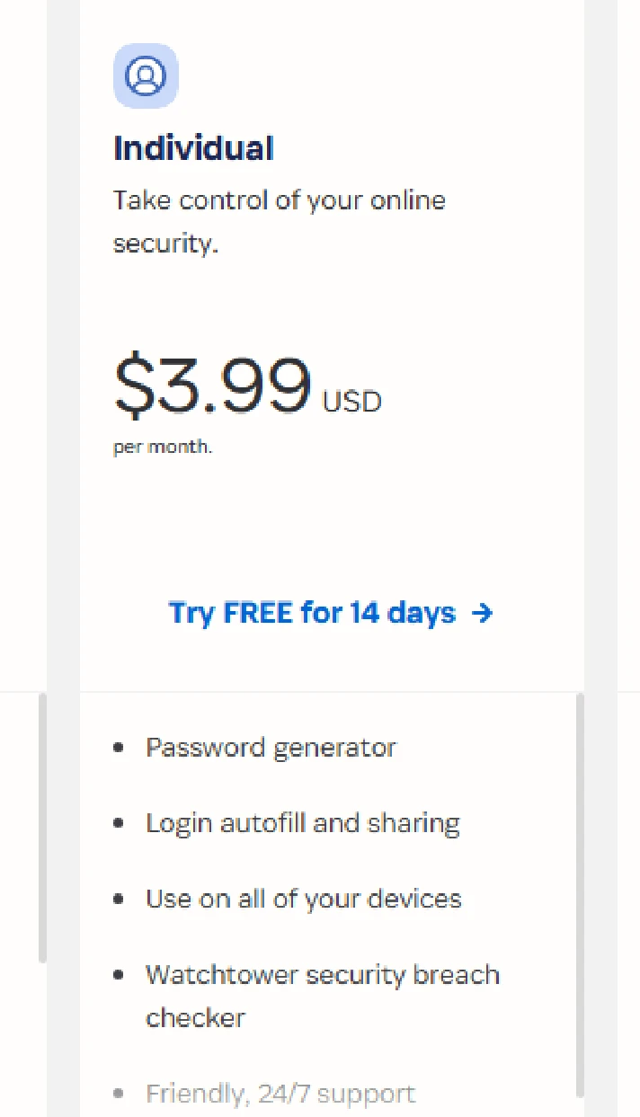 🔑 1password ✅ Individual subscription for 14 days ✅