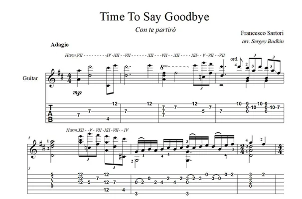 Time To Say Goodbye (Con te partirò) guitar notes