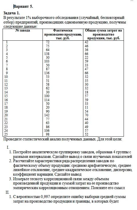 ТюмГУ Статистика Вариант 5 (11 задач) контрольная