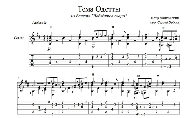 Odette's Theme (Swan Lake) Guitar Notes