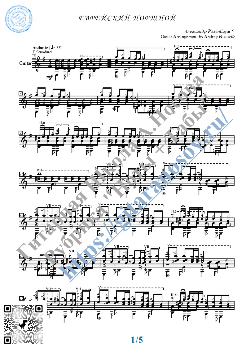 The Jewish tailor (Sheet Music and Tabs for Guitar Solo