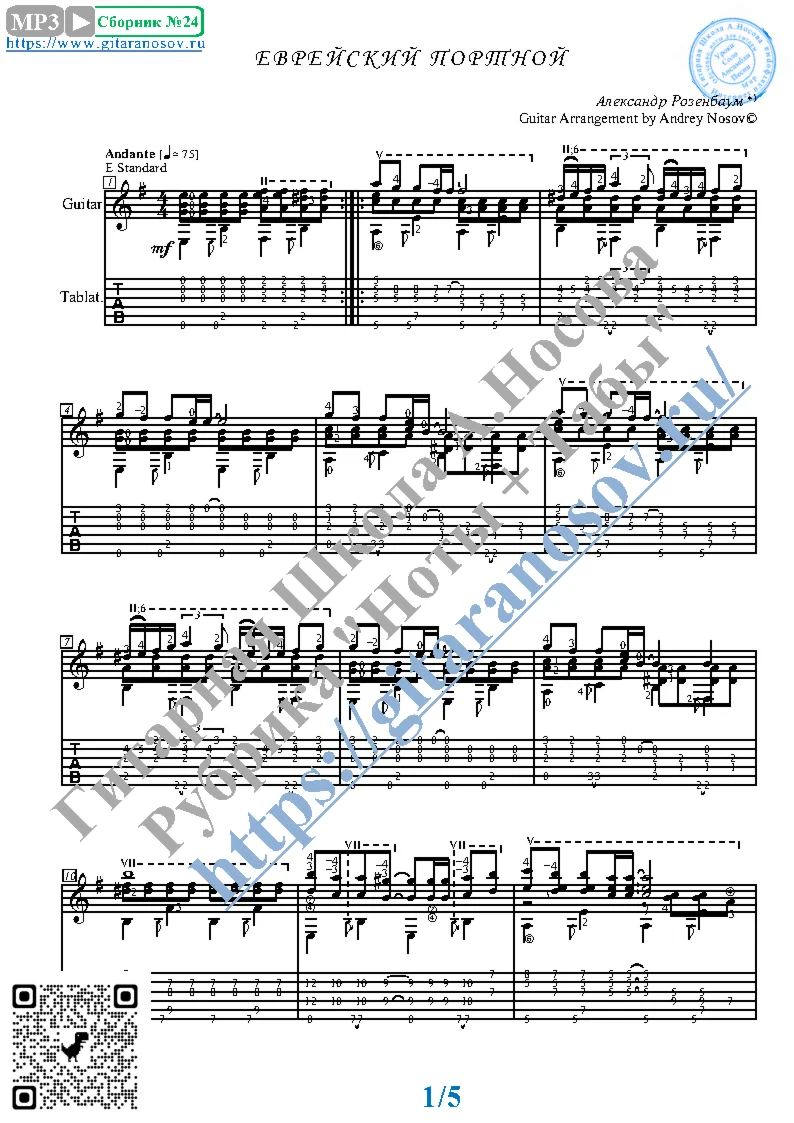 The Jewish tailor (Sheet Music and Tabs for Guitar Solo