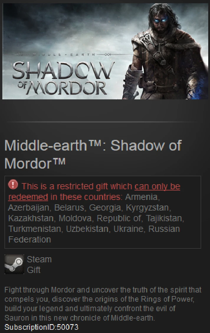 Middle-earth: Shadow of Mordor Steam Gift RU + CIS