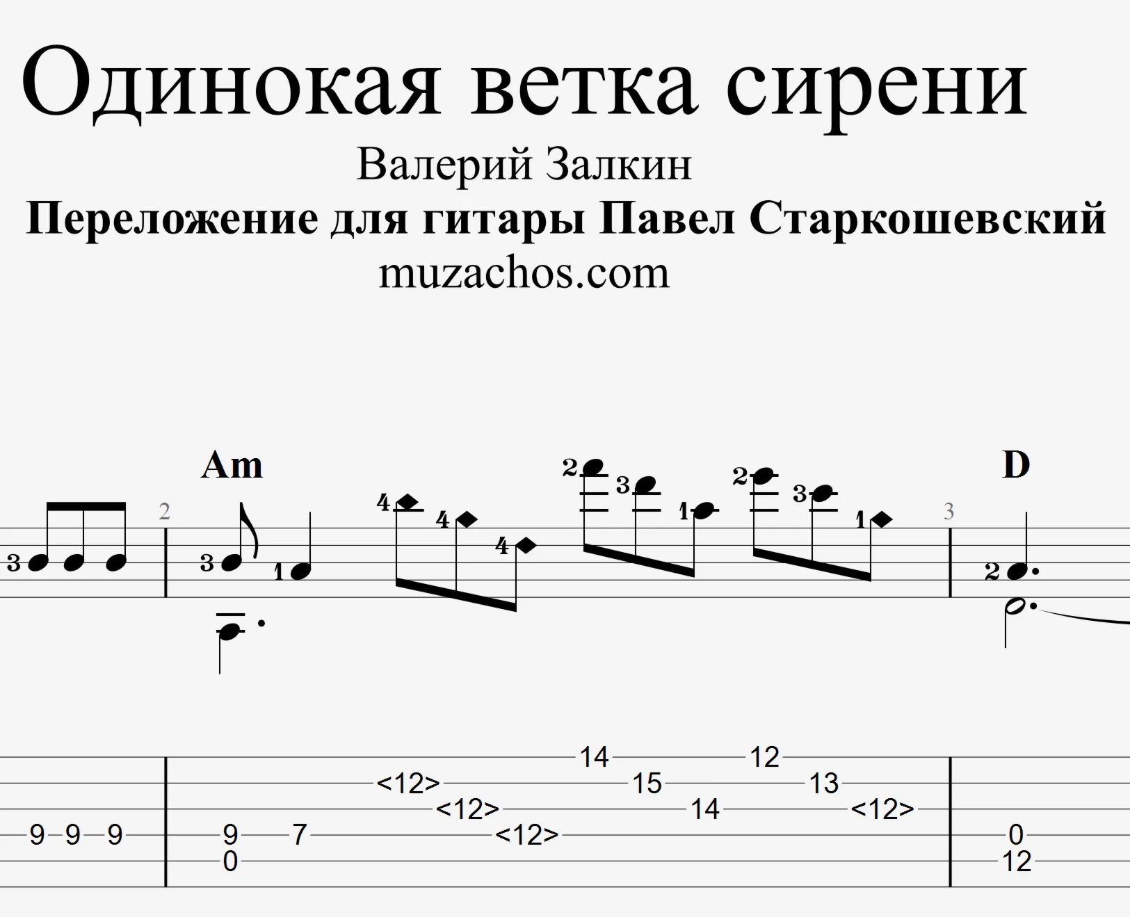 Одинокая ветка сирени (В. Залкин). Табы и ноты