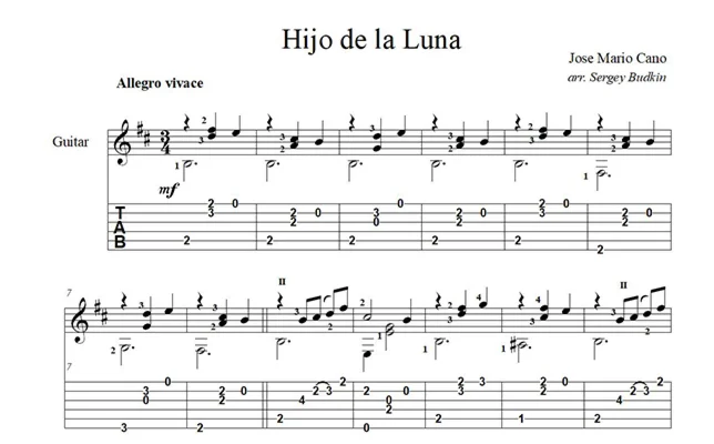 Hijo de la Luna (Son of the Moon) guitar notes