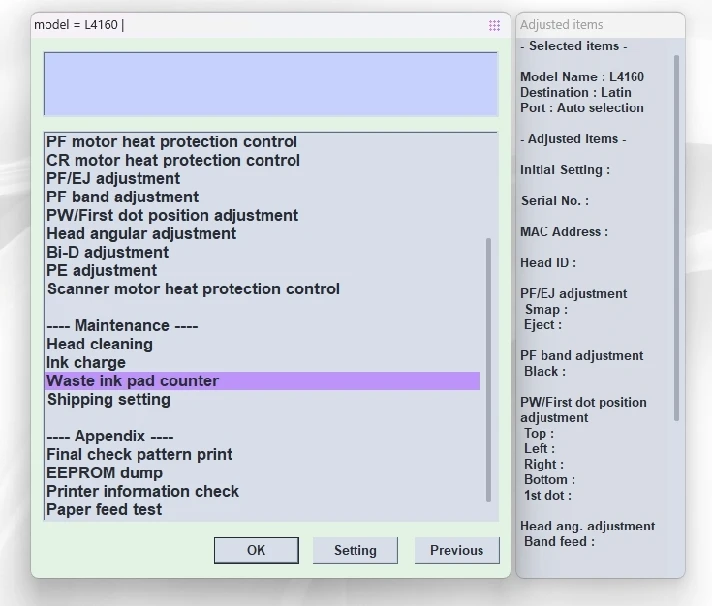 EPSON AdjProg Reset L4160