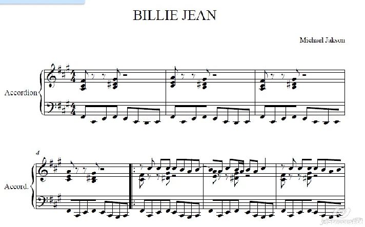 Billie Jean Michael Jackson / music for accordion / bay