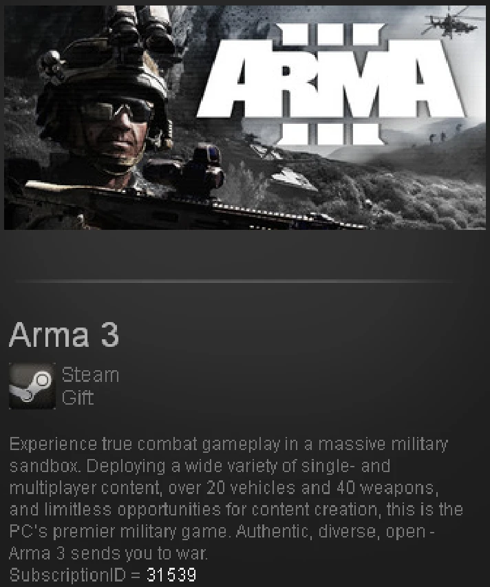 ARMA III 3 Steam Gift Region Free