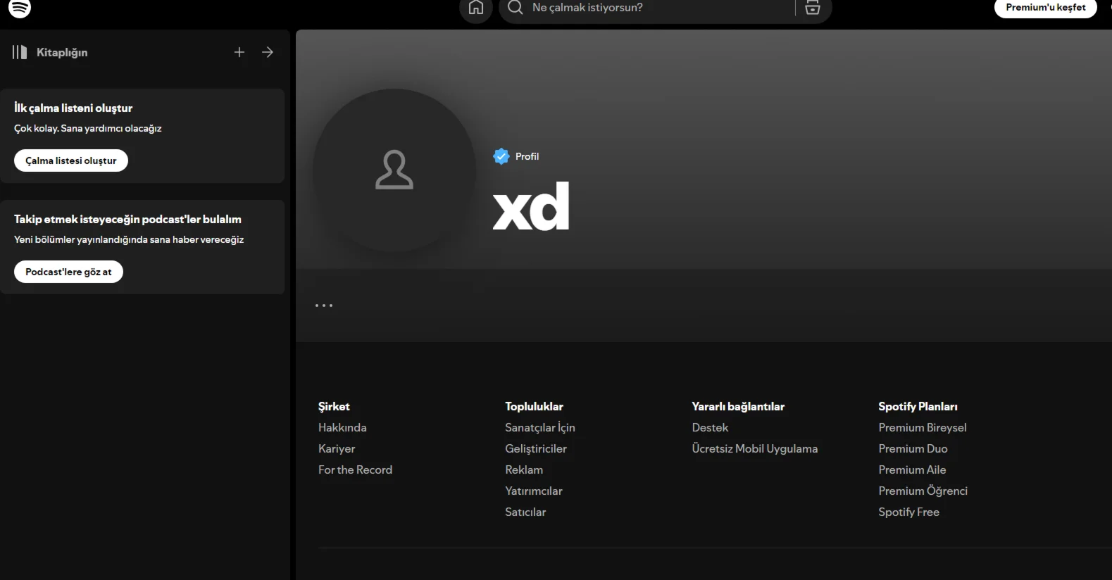 Профиль пользователя Spotify с синей галочкой (не испол