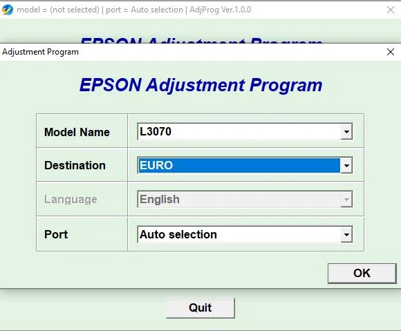 Сброс Epson L3050 L3070 Adjustment Program
