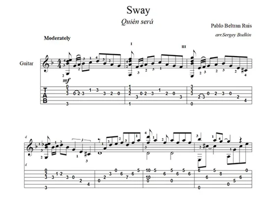 Sway (Pablo Ruiz) guitar notes
