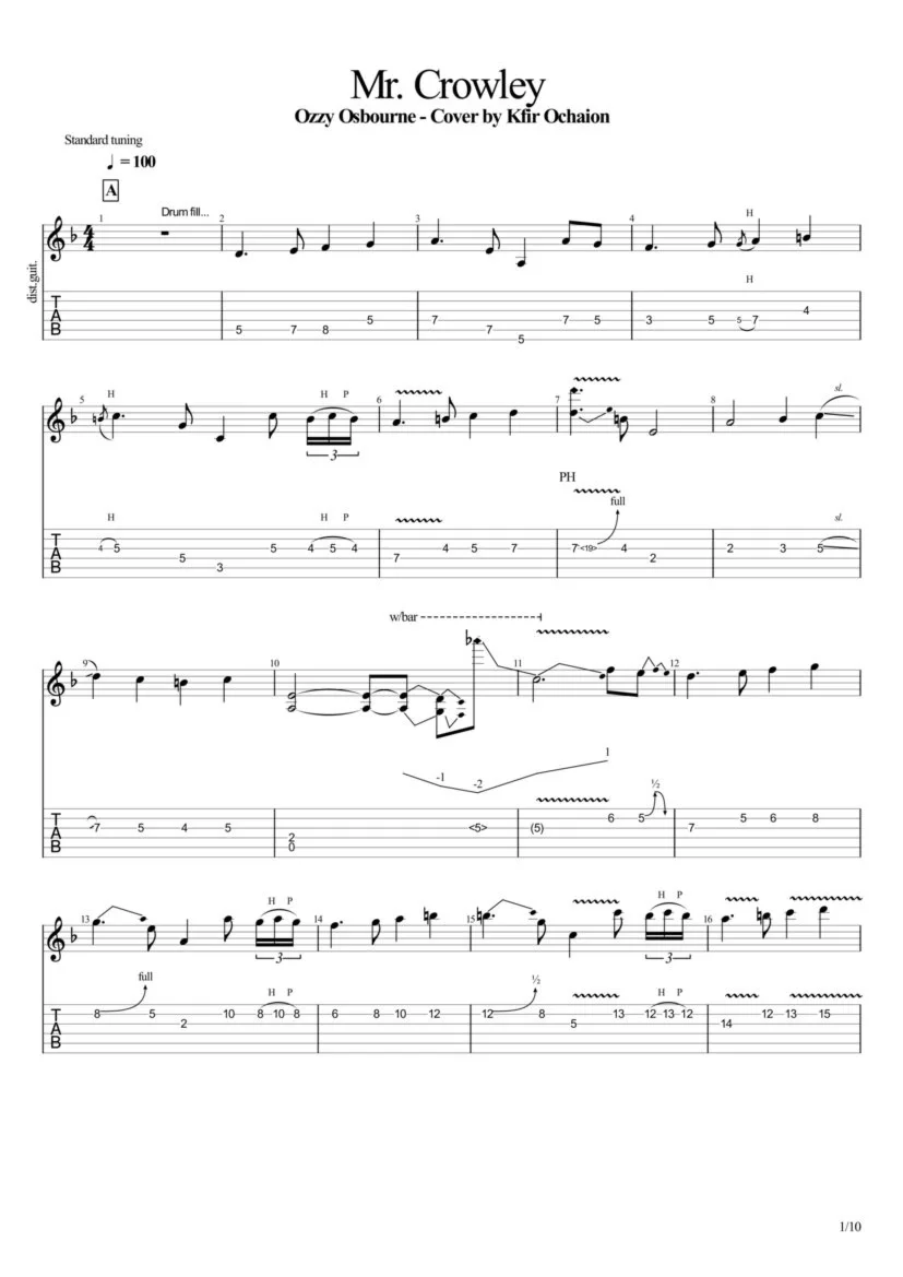 Tabs Kfir Ochaion - Ozzy Osbourne - Mr. Crowley