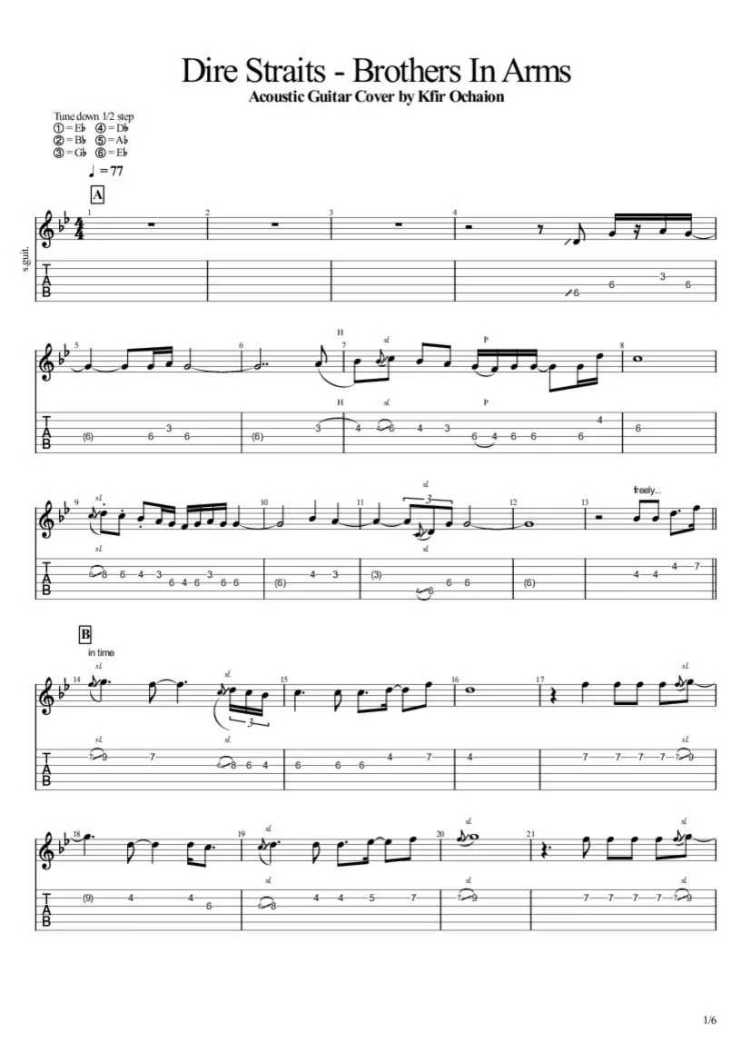 Tabs Kfir Ochaion - Dire Straits - Brothers in Arms