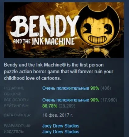 Bendy and the Ink Machine АВТОДОСТАВКА STEAM РОССИЯ