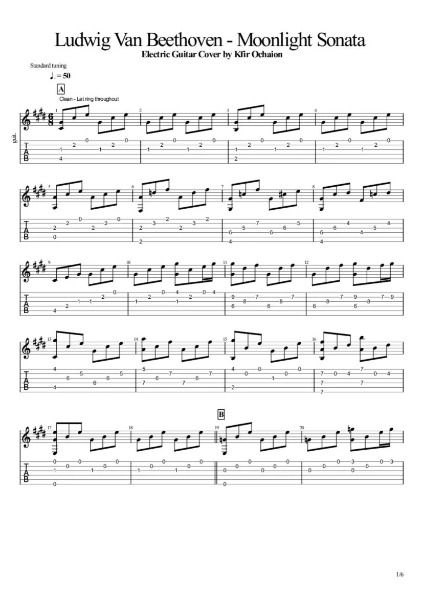 Tabs Kfir Ochaion - Ludwig Beethoven - Moonlight Sonata