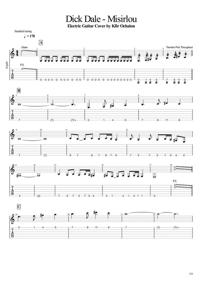 Tabs Kfir Ochaion - Dick Dale - Misirlou - Electric
