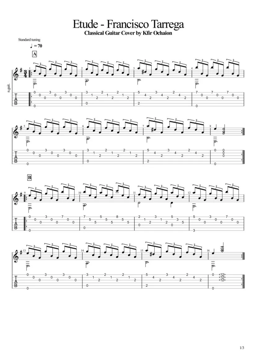 Табы Kfir Ochaion - Francisco Tarrega - Etude