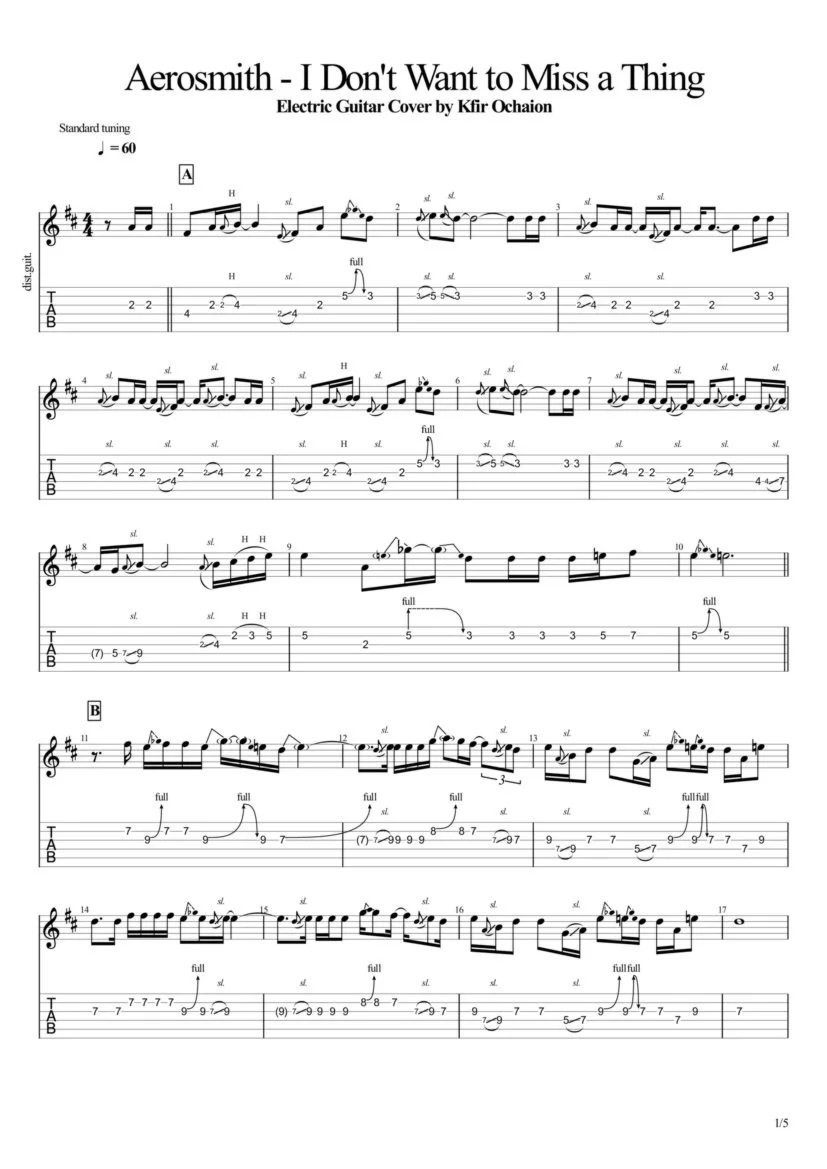 Tabs Kfir Ochaion - Aerosmith - I Don't Want to Miss Th