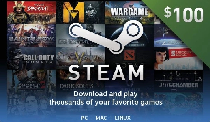 Steam Wallet Gift Card $100 USD