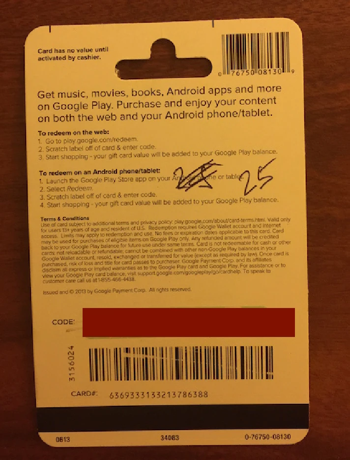 Google Play Gift Card $ 25 (real photo) + DISCOUNT