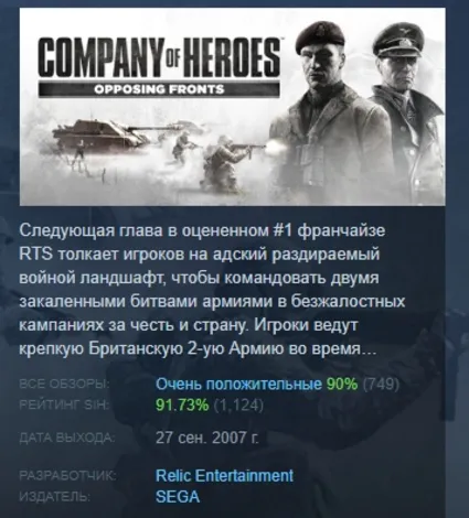 Company of Heroes: Opposing Fronts АВТОДОСТАВКА STEAM РОССИЯ