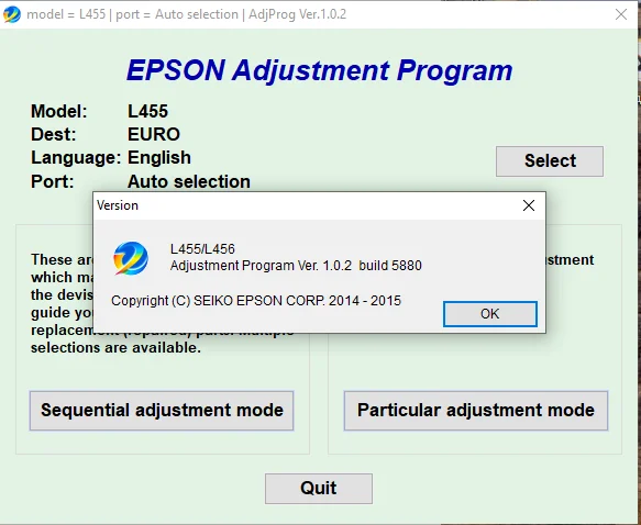 Сброс Epson L455 L456 Adjustment Program