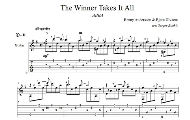 The Winner Takes It All (ABBA) ноты для гитары