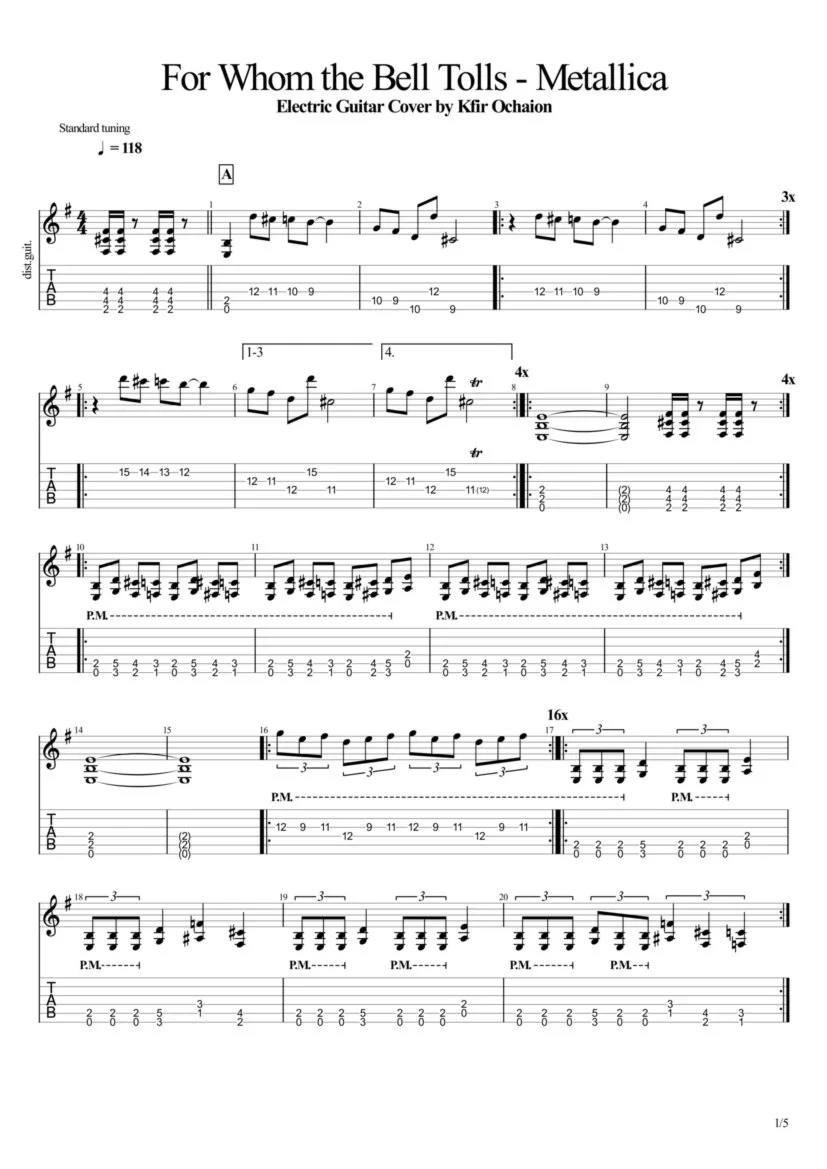 Табы Kfir Ochaion - Metallica - For Whom the Bell Tolls