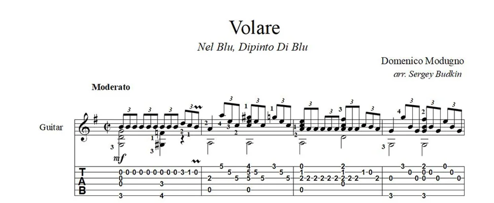 Volare (Доменико Модуньо) ноты для гитары