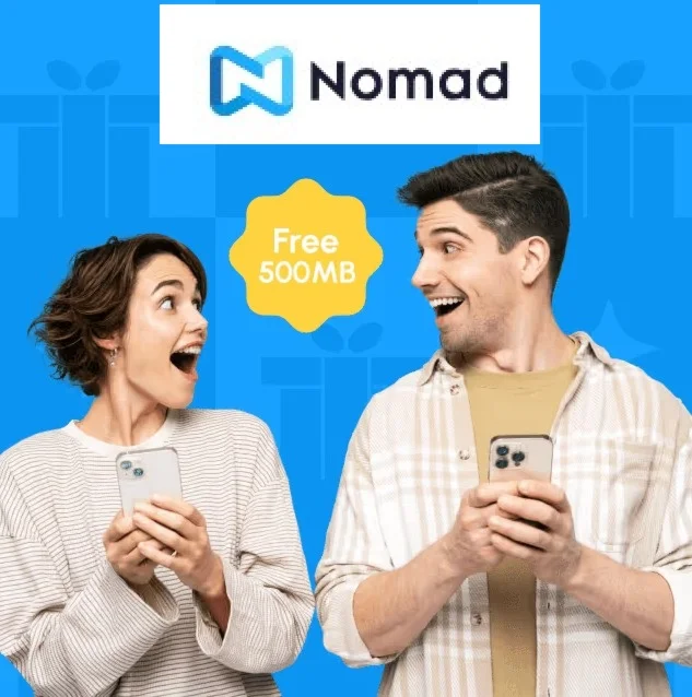 Nomad eSIM 500 МБ бесплатно в 47 странах и 5 USD