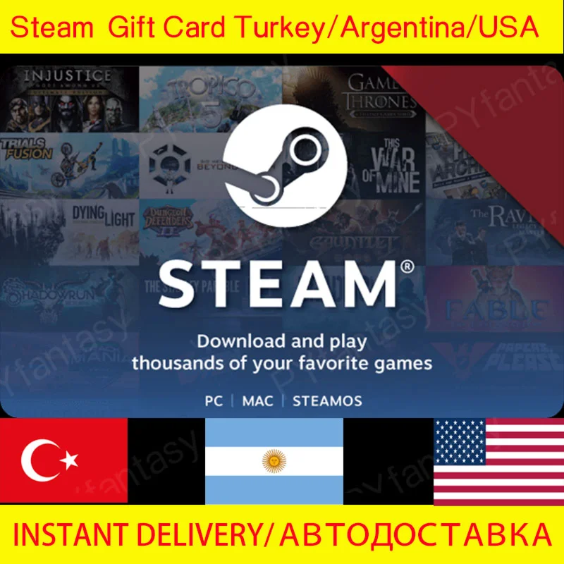 🔑STEAM WALLET GIFT CARD 5 /10 USD✅ TURKEY/ARGENTINA/US