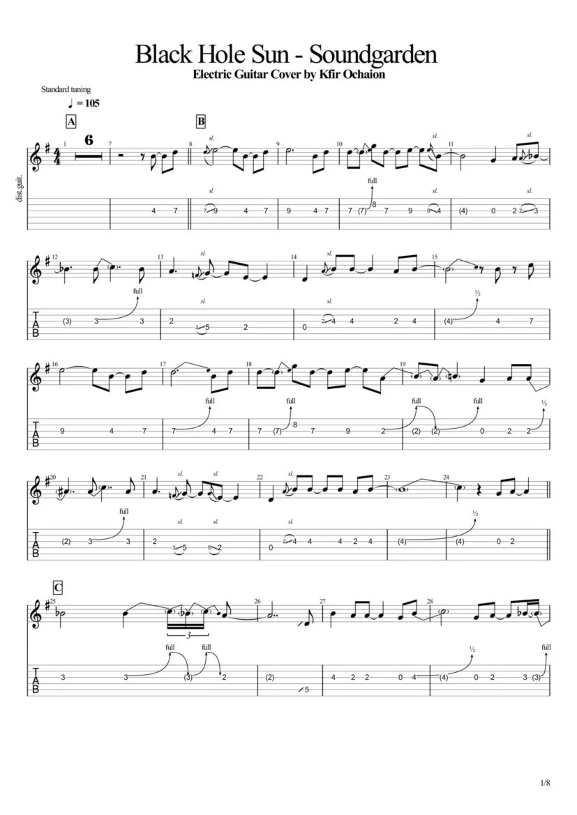 Табы Kfir Ochaion - Soundgarden - Black Hole Sun