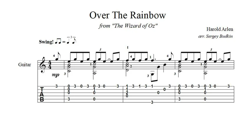 Over The Rainbow (Волшебник страны Оз) ноты для гитары
