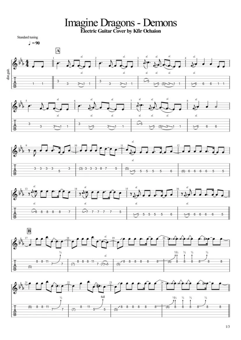 Табы Kfir Ochaion - Imagine Dragons - Demons - Electric