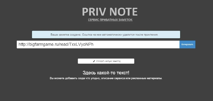 Service of Private Notes PRIVNOTE - Borrow niche in Russia