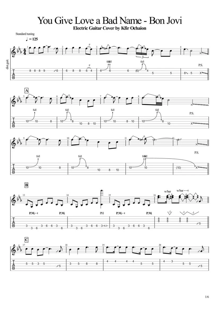 Tabs Kfir Ochaion - Bon Jovi - You Give Love a Bad Name