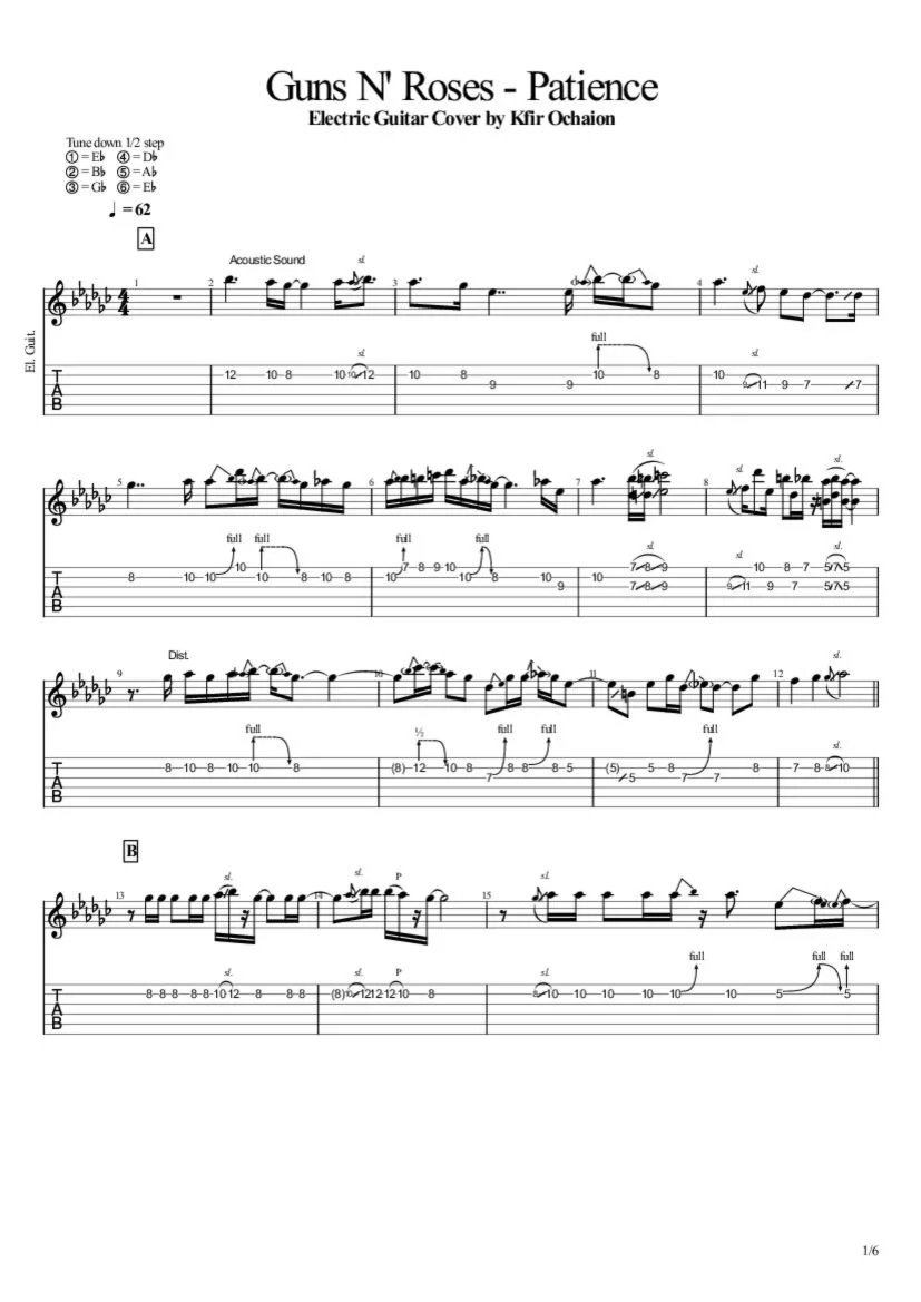 Tabs Kfir Ochaion Guns N' Roses - Patience - Electric