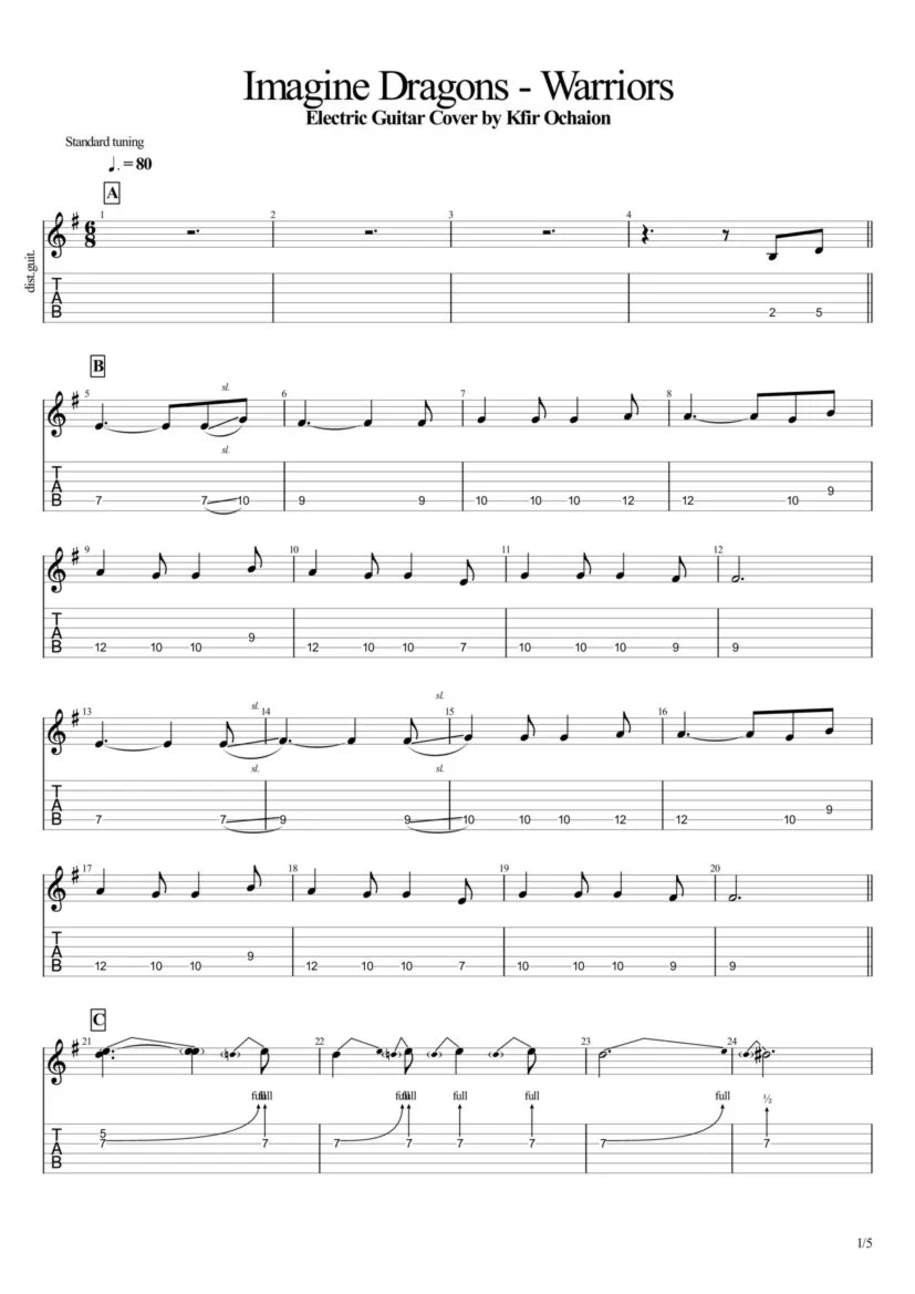 Tabs Kfir Ochaion - Imagine Dragons - Warriors